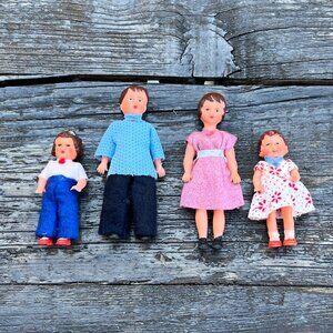 Vintage 1960's Ari Germany Dollhouse Family Rubber Dolls Mother Father Children